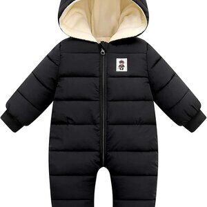Stylish Black Infant Snowsuit | Hooded 0-6 Months Winter Coat for Boys & Girls
